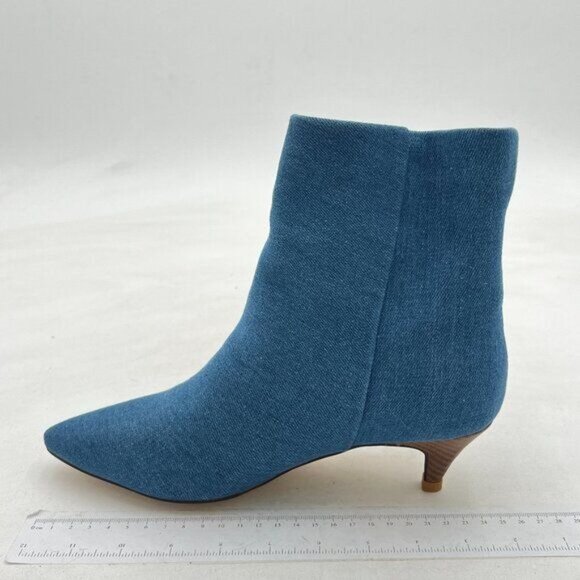 Blue Women Classic Kitten Heel Ankle Boots Pointed Toe Low Heels Wide Calf - Picture 2 of 7